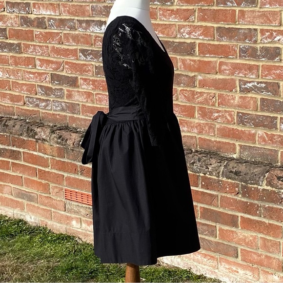 Topshop Black Lace Dress Size 12 Waist Tie Back Crop Sleeves Skater - Picture 8 of 11